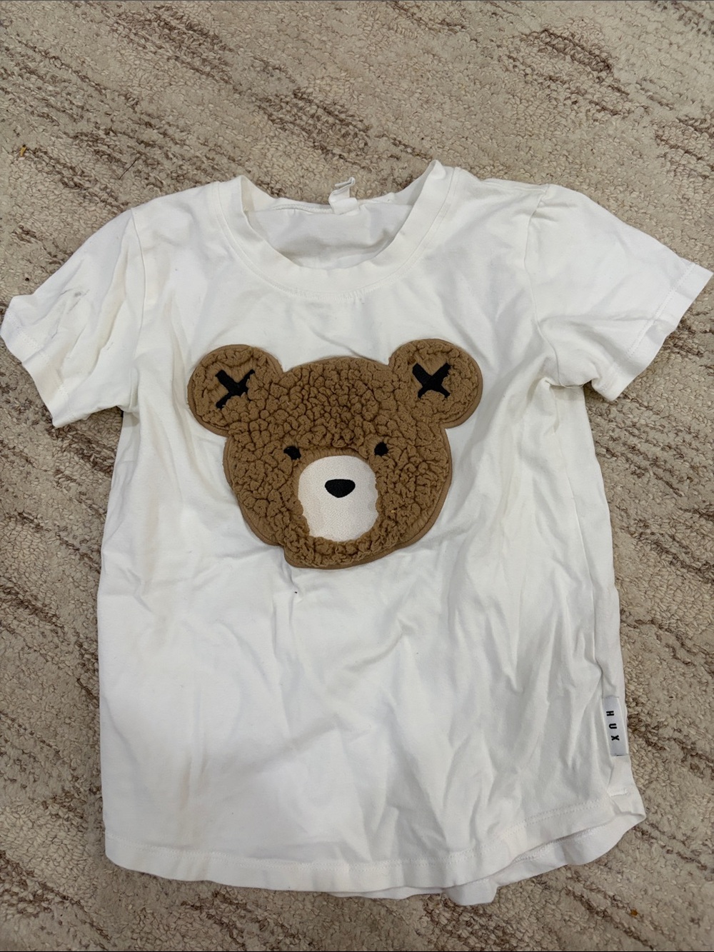 Huxbaby White Tee with Brown Teddy Face Applique